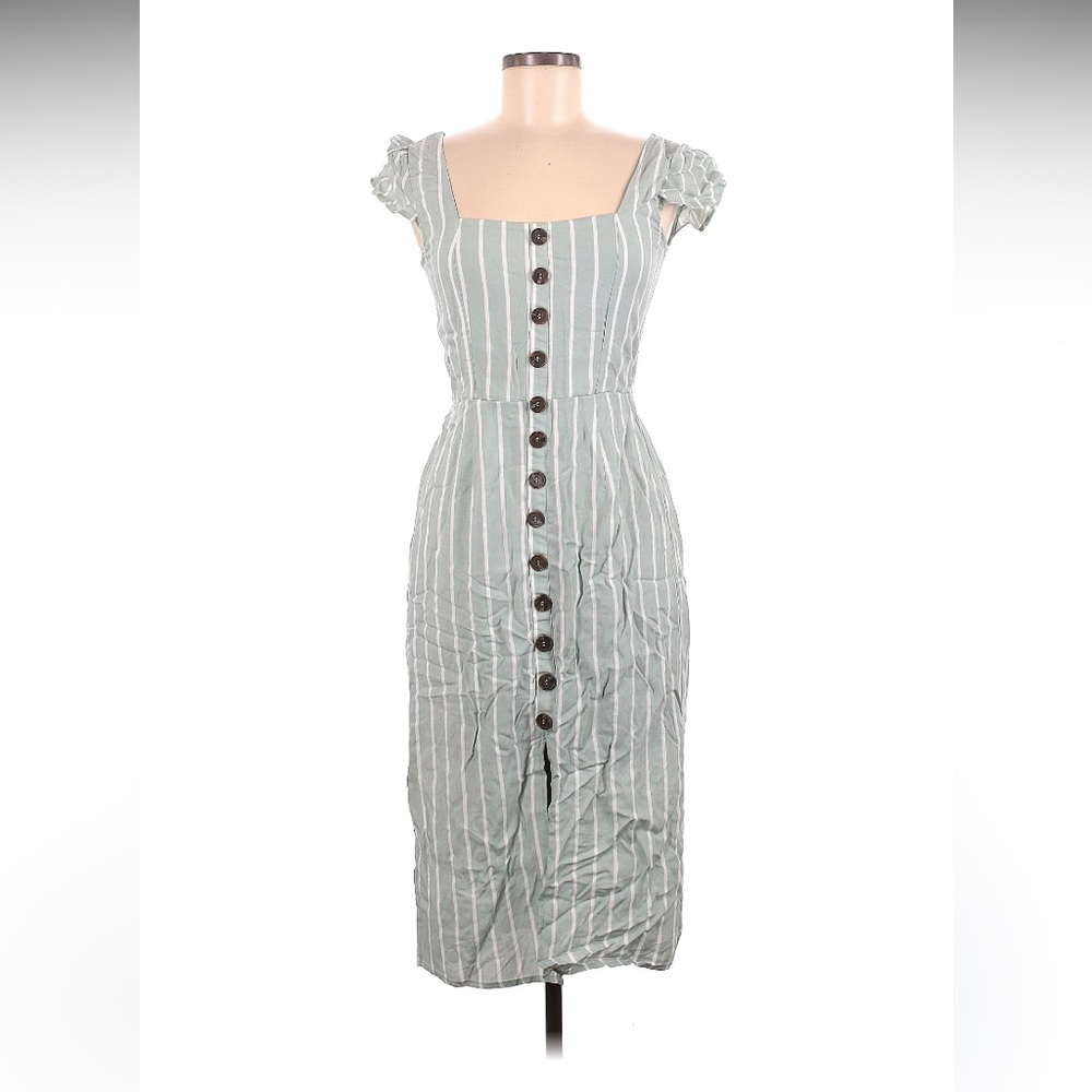 Striped Button-Down Dress, sz M